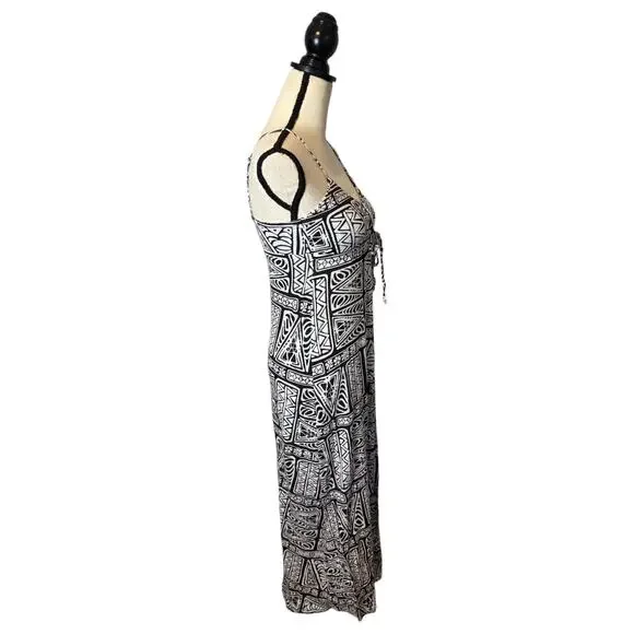 Y2K O'NEILL Abstract Allover Print Sleeveless Dress Womens Sz Small White/Black - Picture 5 of 8